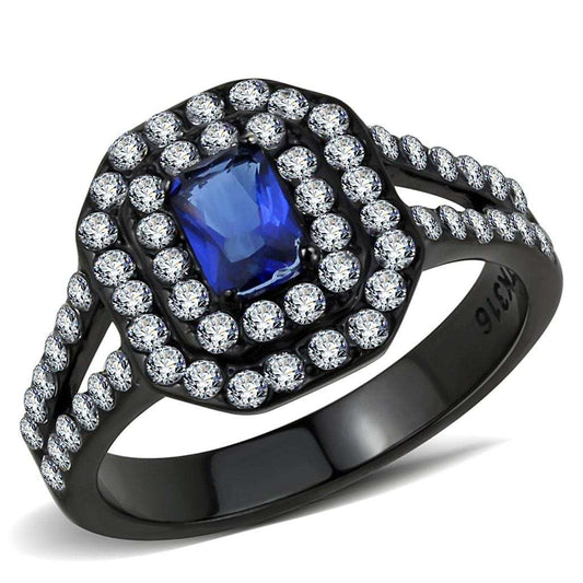 TK3449 - IP Black(Ion Plating) Stainless Steel Ring with Synthetic Synthetic Glass in Montana - Alamode - Flyclothing LLC