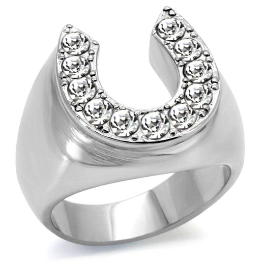 TK34532 - High polished (no plating) Stainless Steel Ring with Top Grade Crystal in Clear - Alamode - Flyclothing LLC
