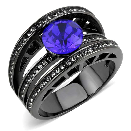 TK3453 - IP Light Black (IP Gun) Stainless Steel Ring with Top Grade Crystal in Sapphire - Alamode - Flyclothing LLC