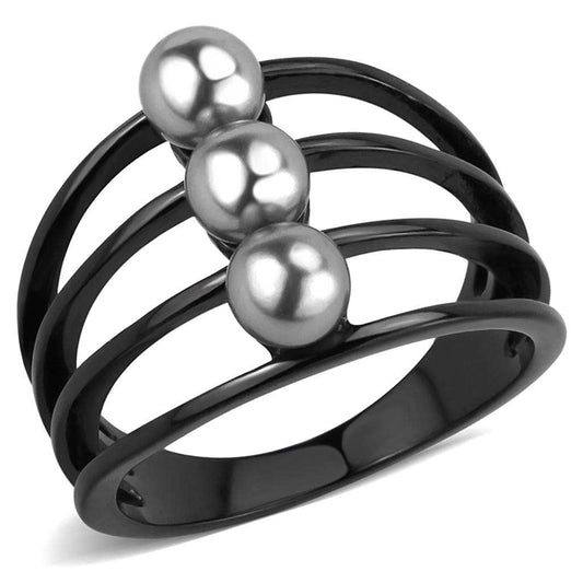 TK3454 - IP Black(Ion Plating) Stainless Steel Ring with Synthetic Pearl in Gray - Alamode - Flyclothing LLC