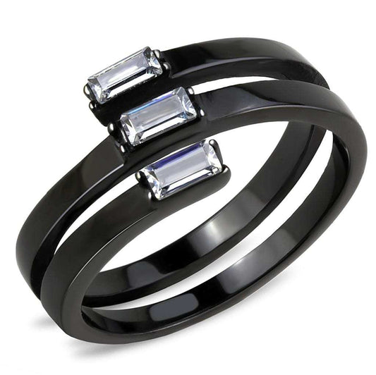 TK3455 - IP Black(Ion Plating) Stainless Steel Ring with AAA Grade CZ in Clear - Alamode - Flyclothing LLC