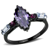 TK3456 - IP Black(Ion Plating) Stainless Steel Ring with AAA Grade CZ in Amethyst - Alamode - Flyclothing LLC