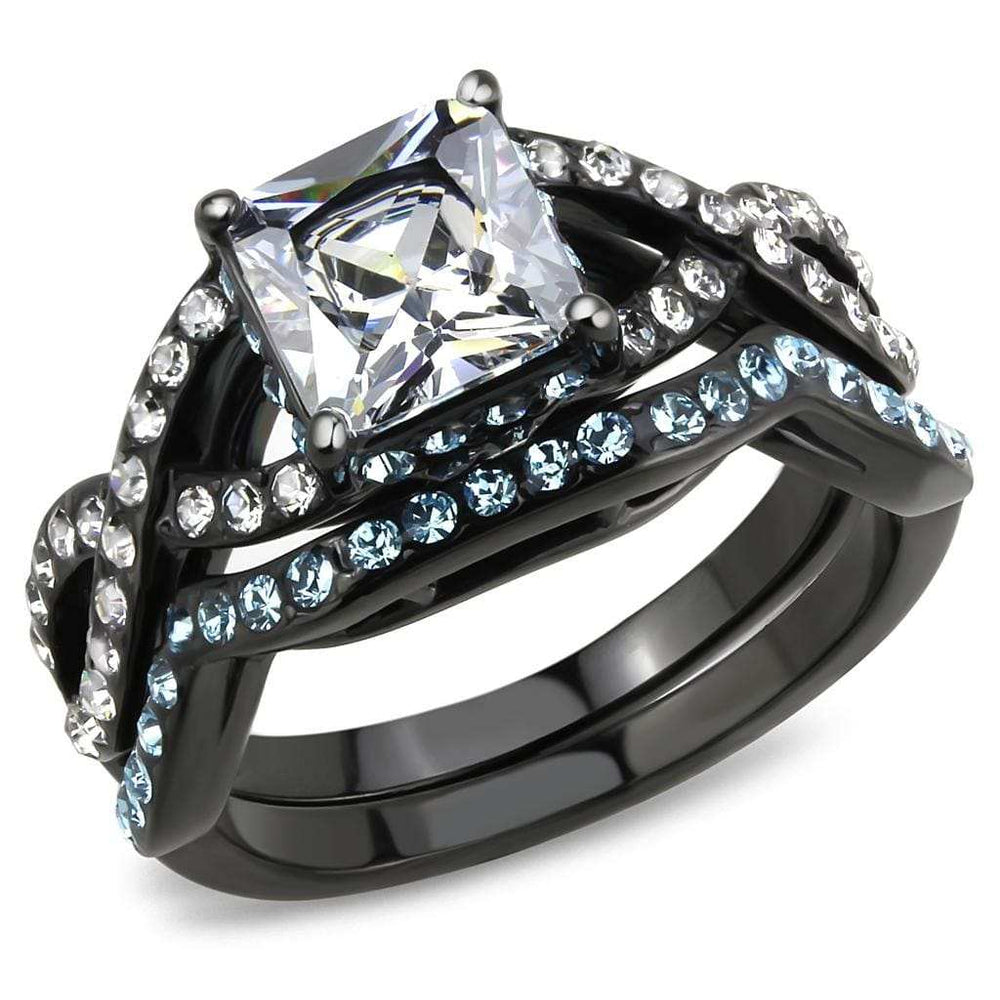 TK3457 - IP Black(Ion Plating) Stainless Steel Ring with AAA Grade CZ in Clear - Alamode - Flyclothing LLC