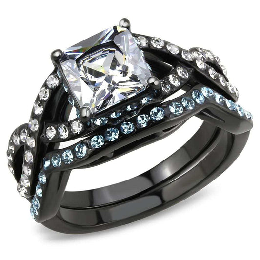 TK3457 - IP Black(Ion Plating) Stainless Steel Ring with AAA Grade CZ in Clear - Alamode - Flyclothing LLC