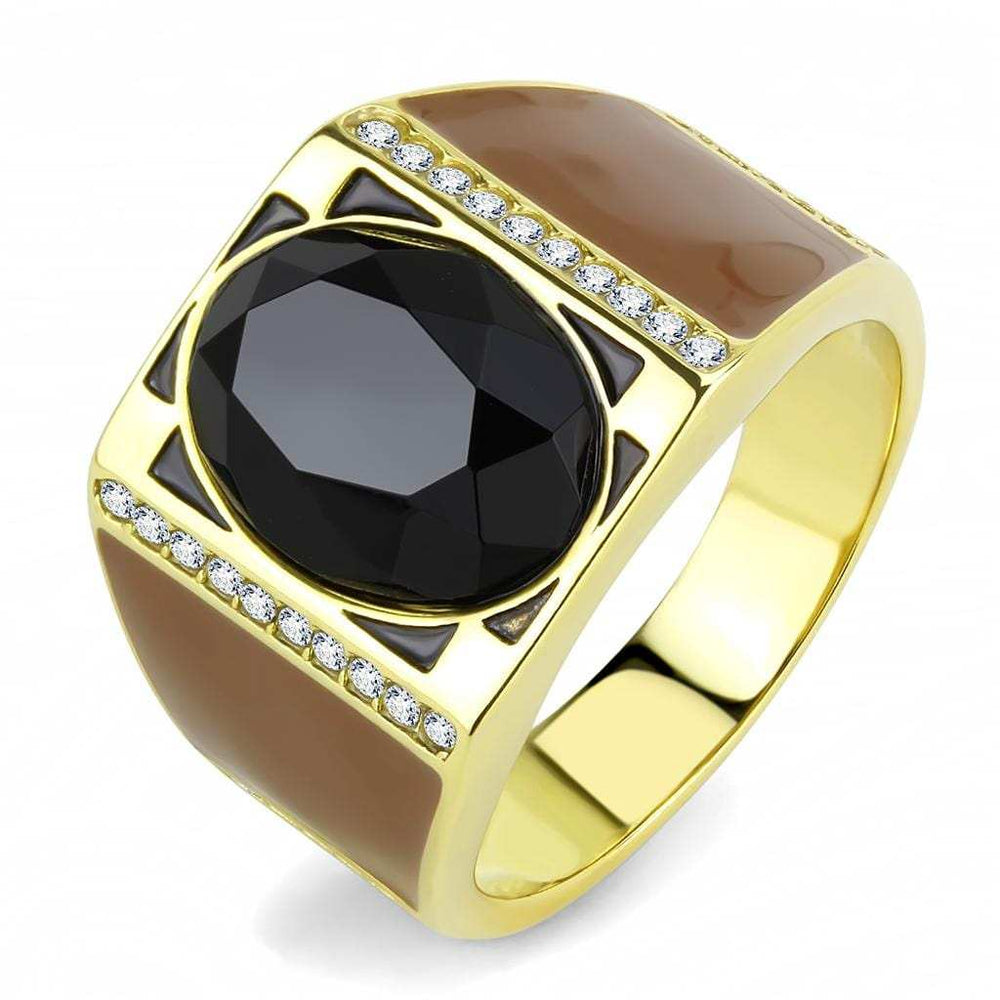 TK3465 - IP Gold(Ion Plating) Stainless Steel Ring with Synthetic Onyx in Jet - Alamode - Flyclothing LLC