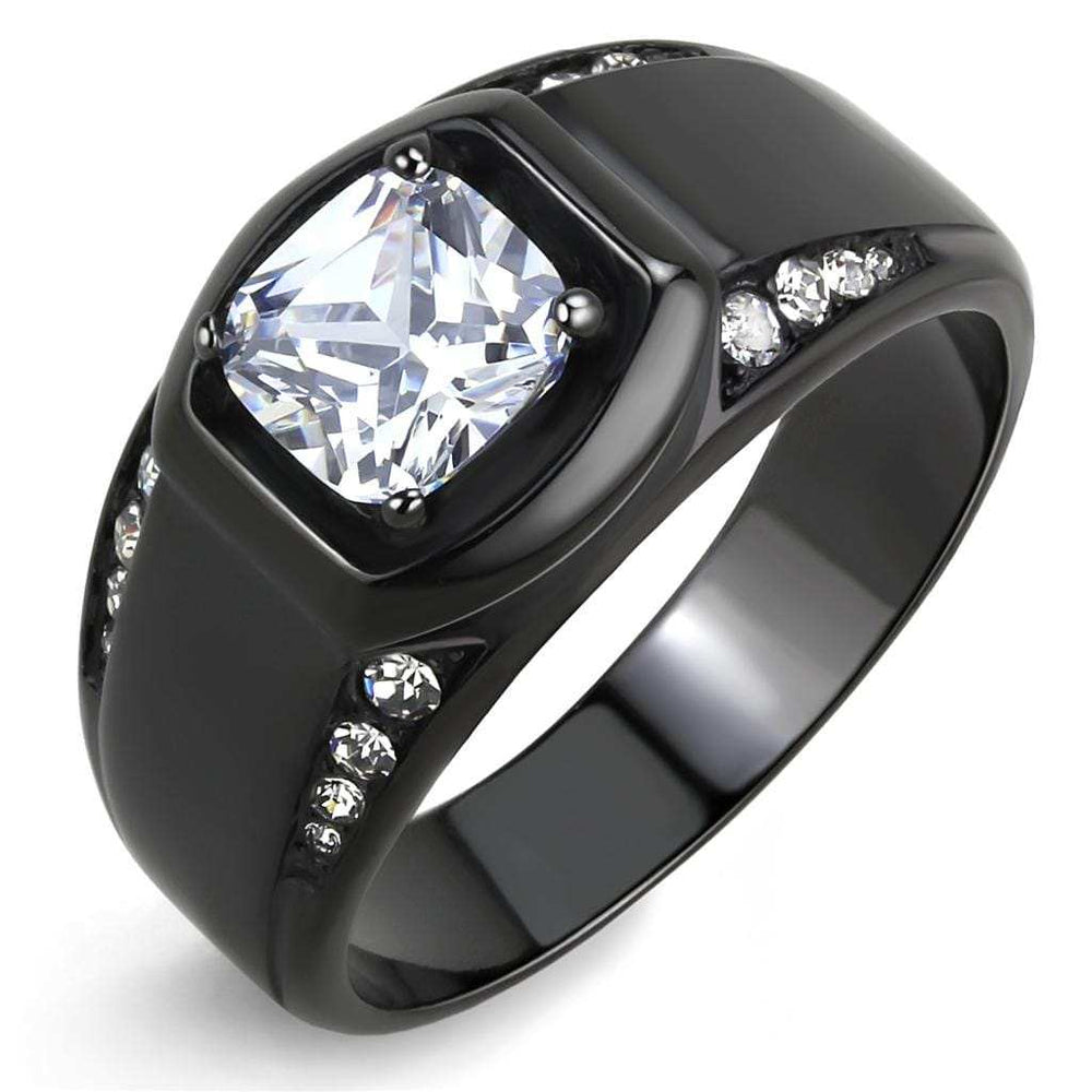 TK3467 - IP Black(Ion Plating) Stainless Steel Ring with AAA Grade CZ in Clear - Alamode - Flyclothing LLC