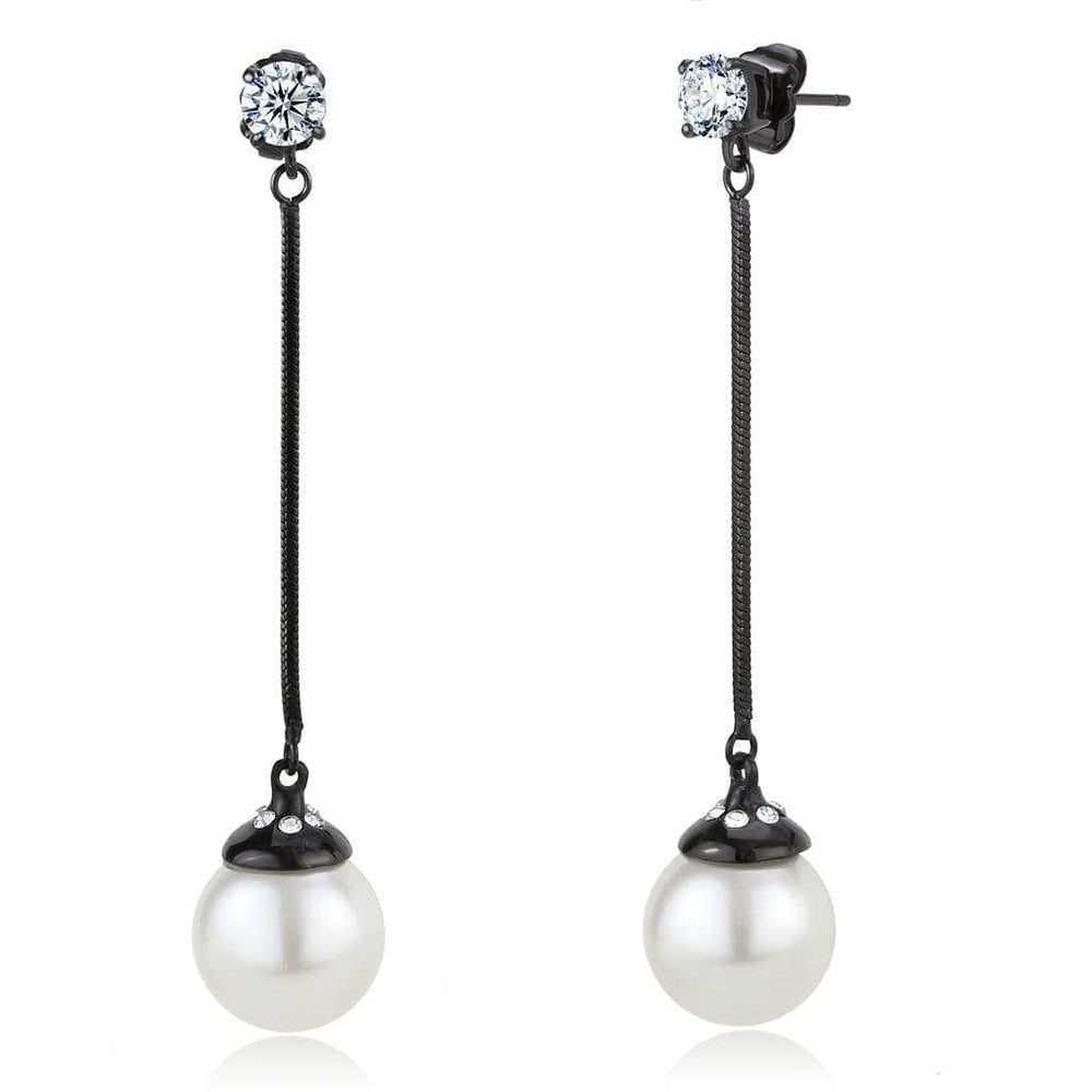 TK3471 - IP Black(Ion Plating) Stainless Steel Earrings with Synthetic Pearl in White - Alamode - Flyclothing LLC