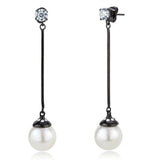 TK3471 - IP Black(Ion Plating) Stainless Steel Earrings with Synthetic Pearl in White - Alamode - Flyclothing LLC