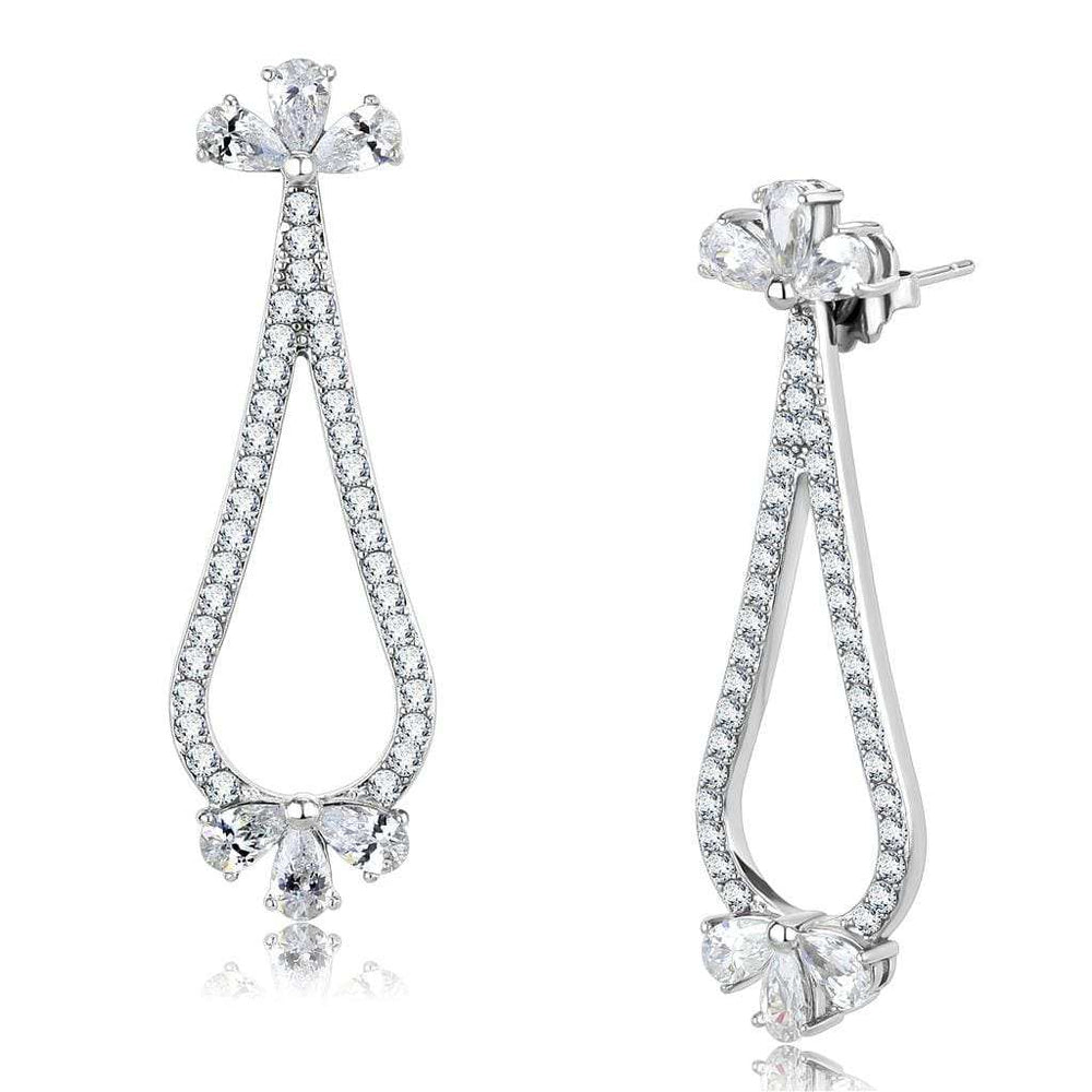 TK3473 - High polished (no plating) Stainless Steel Earrings with AAA Grade CZ in Clear - Alamode - Flyclothing LLC