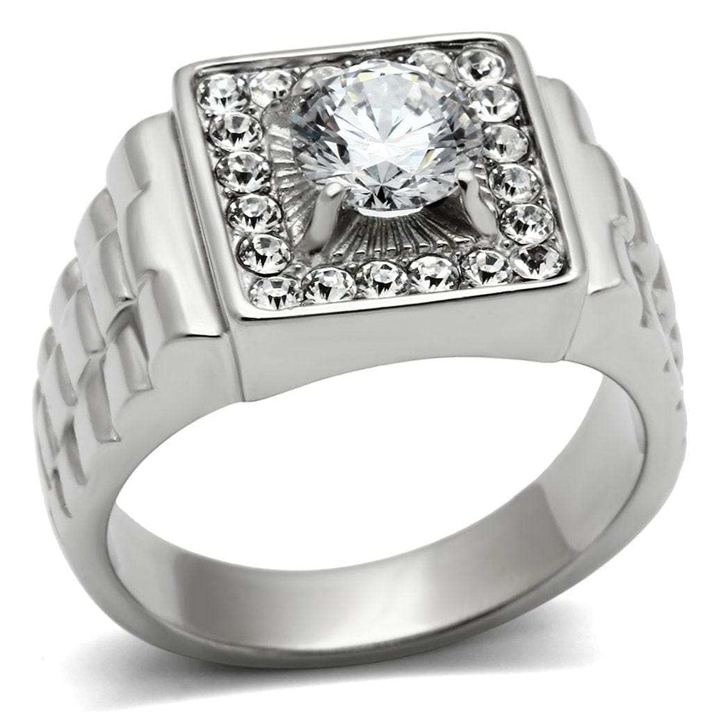 TK347 - High polished (no plating) Stainless Steel Ring with AAA Grade CZ in Clear - Alamode - Flyclothing LLC
