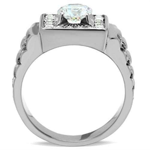 TK347 - High polished (no plating) Stainless Steel Ring with AAA Grade CZ in Clear - Alamode - Flyclothing LLC