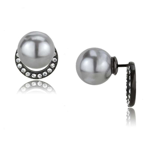 TK3481 - IP Black(Ion Plating) Stainless Steel Earrings with Synthetic Pearl in Light Gray - Alamode - Flyclothing LLC