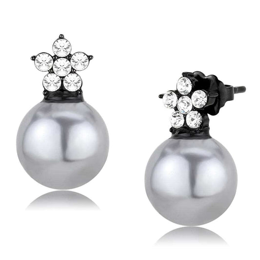 TK3482 - IP Black(Ion Plating) Stainless Steel Earrings with Synthetic Pearl in Light Gray - Alamode - Flyclothing LLC