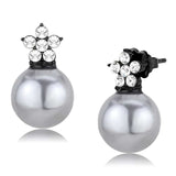 TK3482 - IP Black(Ion Plating) Stainless Steel Earrings with Synthetic Pearl in Light Gray - Alamode - Flyclothing LLC