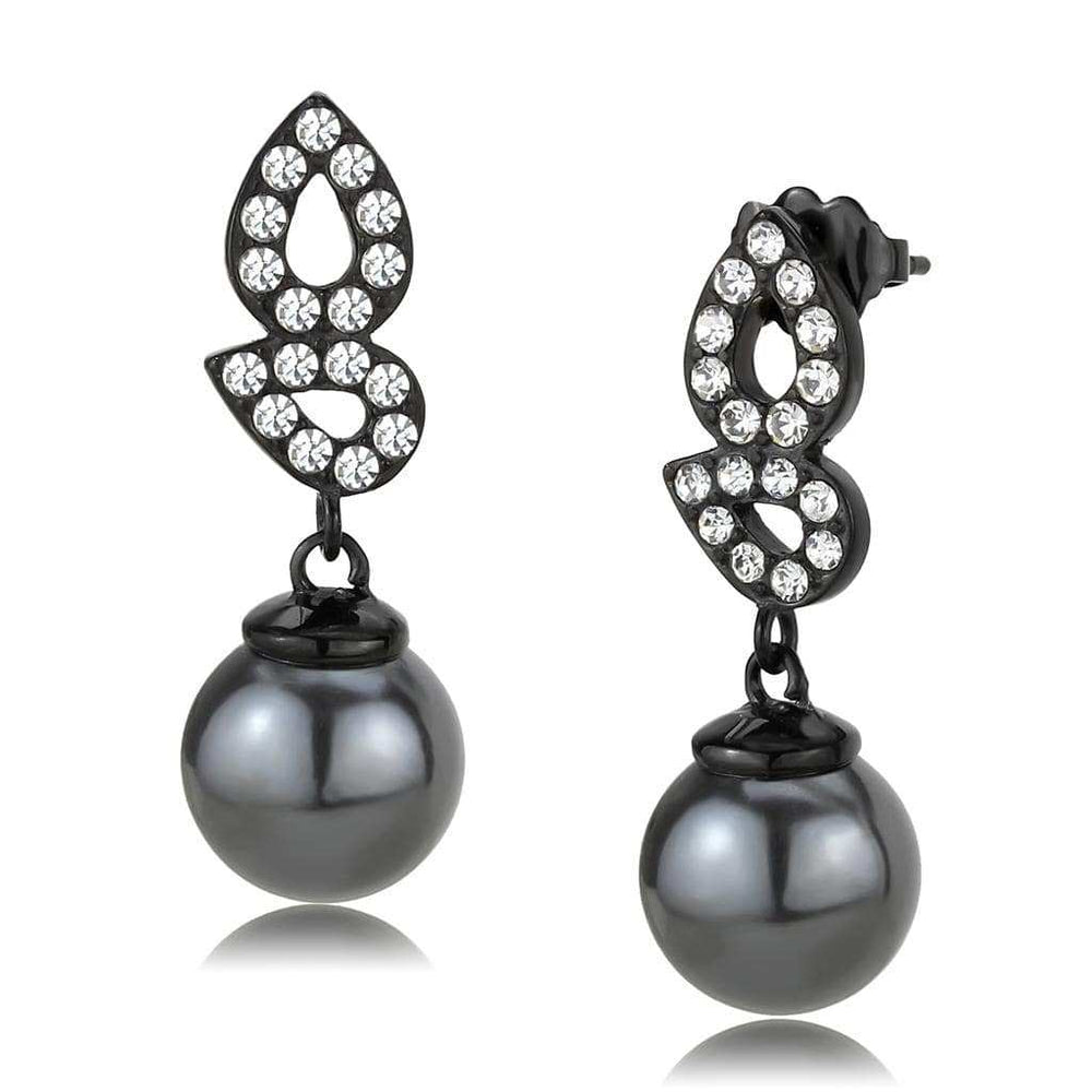 TK3483 - IP Black(Ion Plating) Stainless Steel Earrings with Synthetic Pearl in Gray - Alamode - Flyclothing LLC