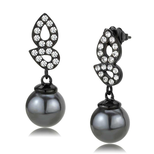 TK3483 - IP Black(Ion Plating) Stainless Steel Earrings with Synthetic Pearl in Gray - Alamode - Flyclothing LLC