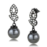 TK3483 - IP Black(Ion Plating) Stainless Steel Earrings with Synthetic Pearl in Gray - Alamode - Flyclothing LLC