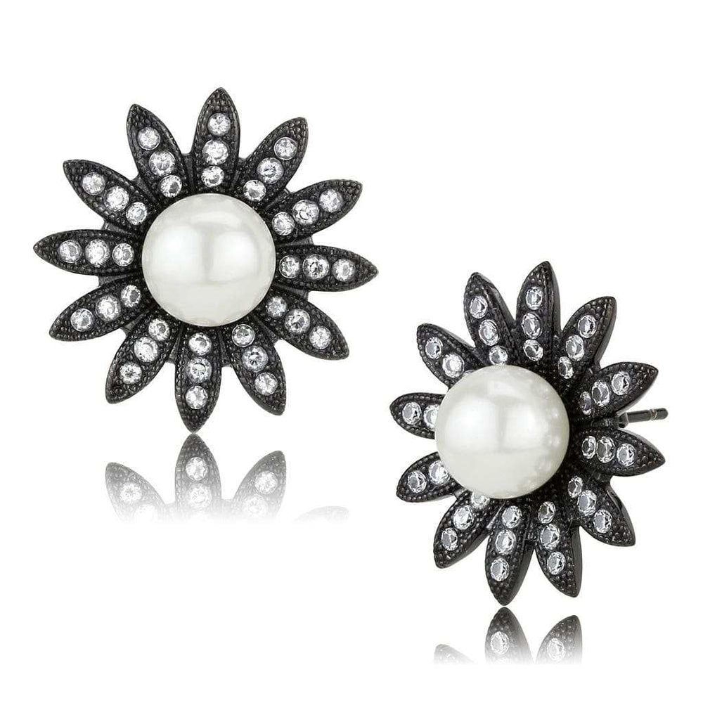 TK3484 - IP Black(Ion Plating) Stainless Steel Earrings with Synthetic Pearl in White - Alamode - Flyclothing LLC