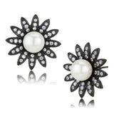 TK3484 - IP Black(Ion Plating) Stainless Steel Earrings with Synthetic Pearl in White - Alamode - Flyclothing LLC