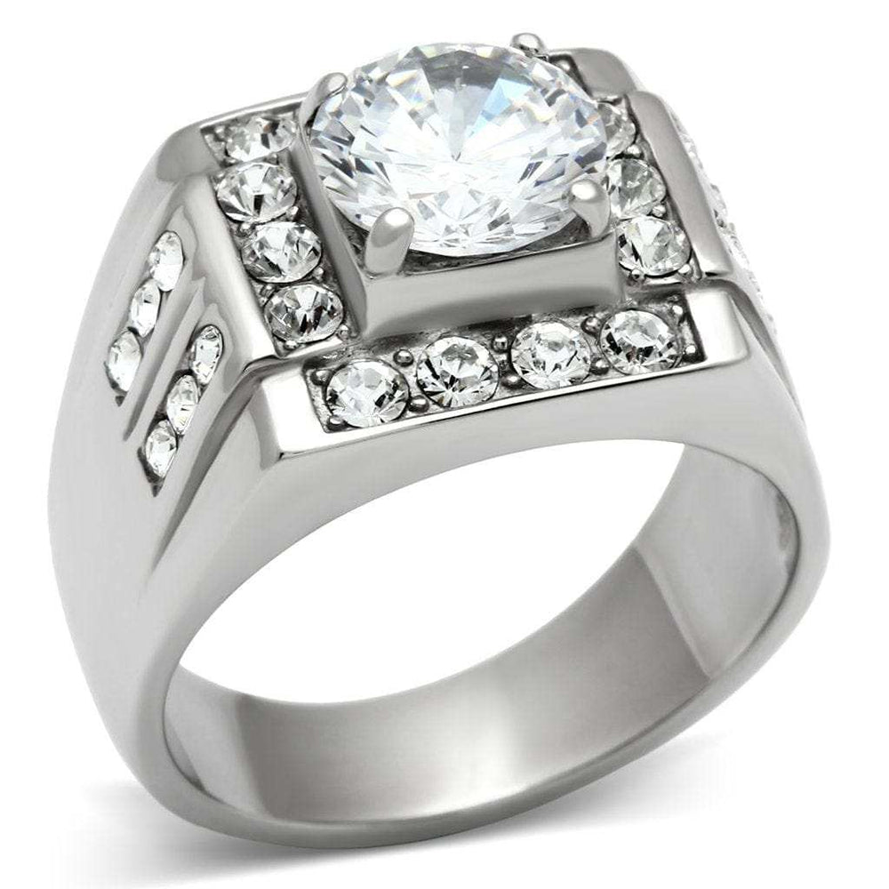 TK348 - High polished (no plating) Stainless Steel Ring with AAA Grade CZ in Clear - Alamode - Flyclothing LLC