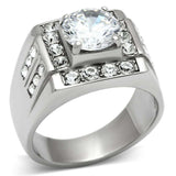 TK348 - High polished (no plating) Stainless Steel Ring with AAA Grade CZ in Clear - Alamode - Flyclothing LLC