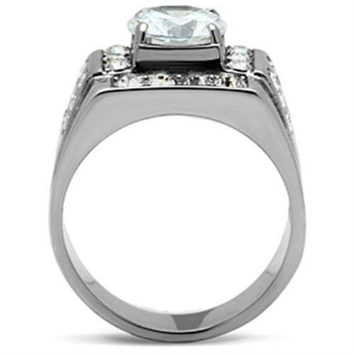TK348 - High polished (no plating) Stainless Steel Ring with AAA Grade CZ in Clear - Alamode - Flyclothing LLC