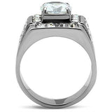 TK348 - High polished (no plating) Stainless Steel Ring with AAA Grade CZ in Clear - Alamode - Flyclothing LLC