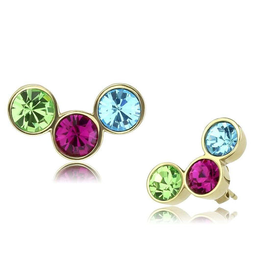 TK3492 - IP Gold(Ion Plating) Stainless Steel Earrings with Top Grade Crystal in Multi Color - Alamode - Flyclothing LLC