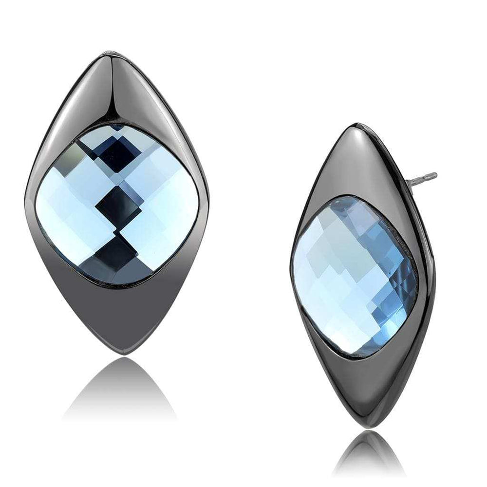TK3494 - IP Light Black (IP Gun) Stainless Steel Earrings with Synthetic Synthetic Glass in Light Sapphire - Alamode - Flyclothing LLC