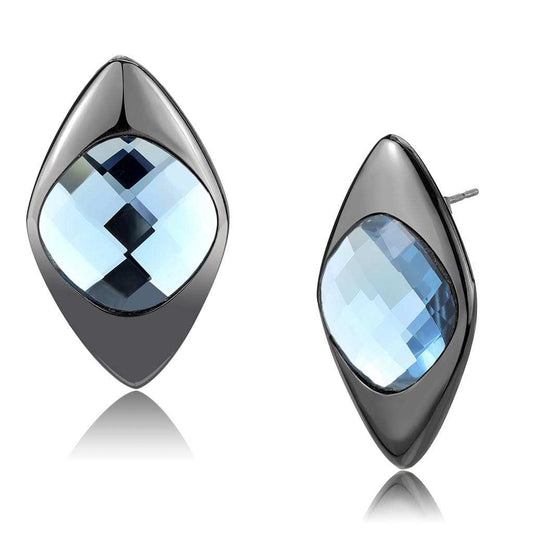 TK3494 - IP Light Black (IP Gun) Stainless Steel Earrings with Synthetic Synthetic Glass in Light Sapphire - Alamode - Flyclothing LLC