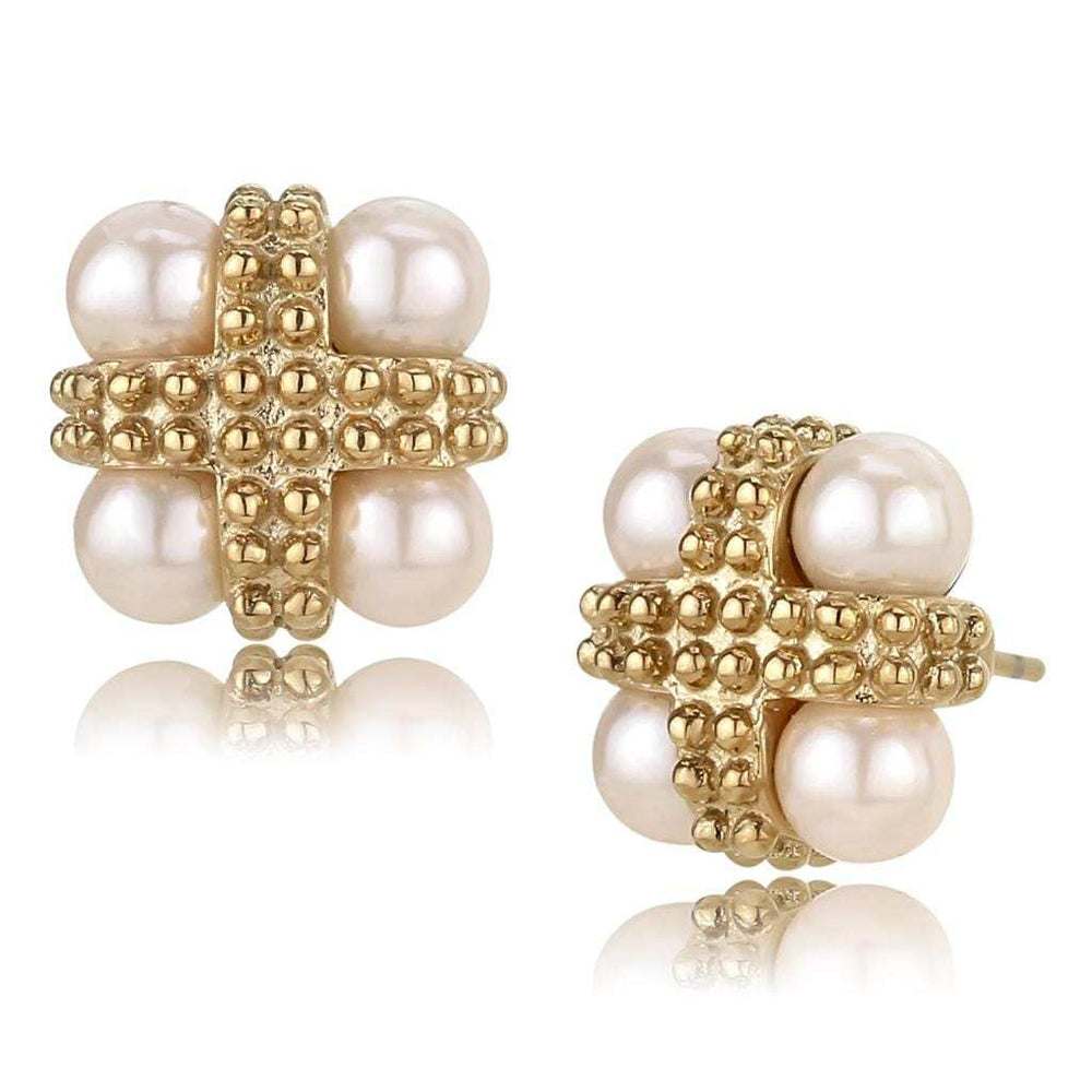TK3495 - IP Rose Gold(Ion Plating) Stainless Steel Earrings with Synthetic Pearl in Light Rose - Alamode - Flyclothing LLC