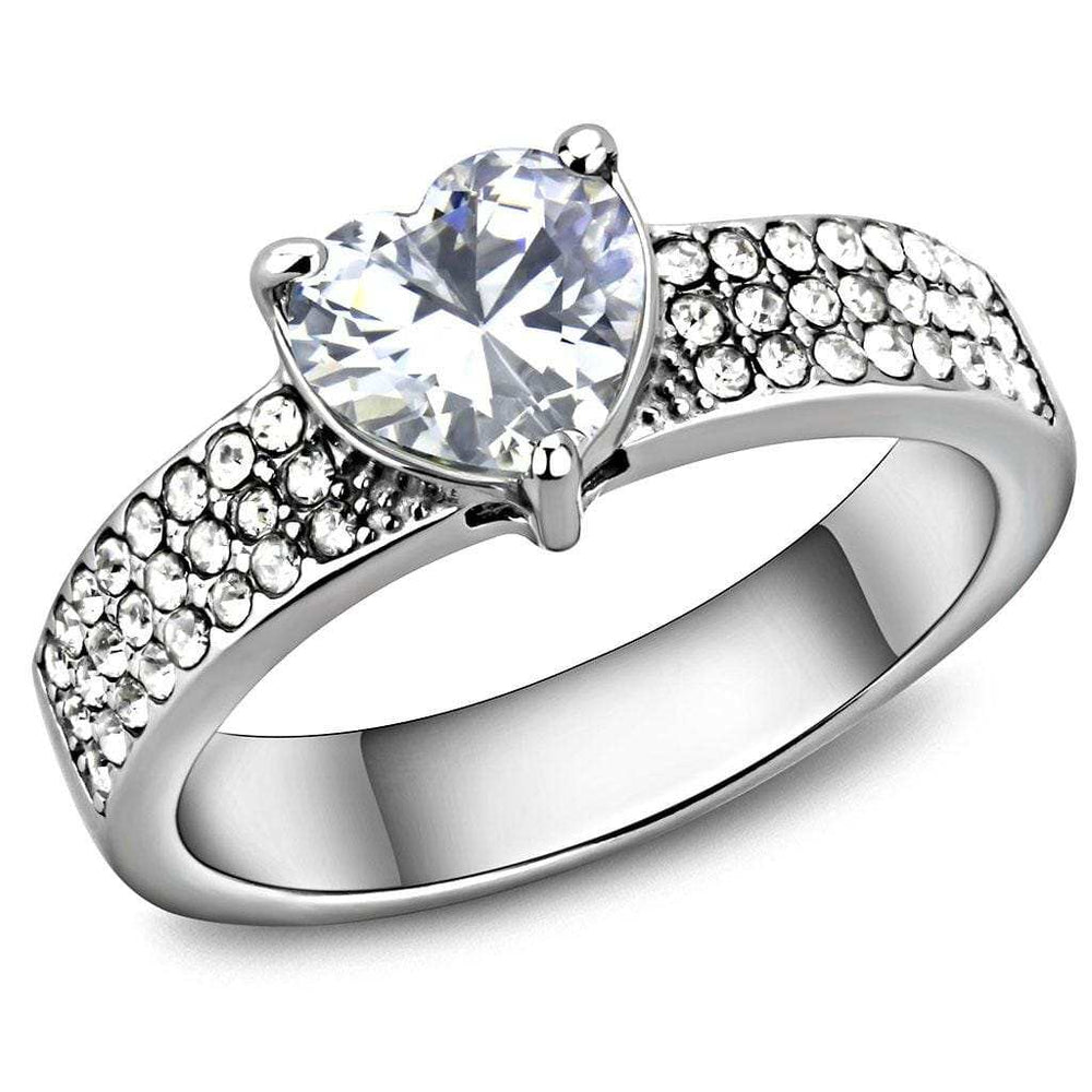 TK3505 - High polished (no plating) Stainless Steel Ring with AAA Grade CZ in Clear - Alamode - Flyclothing LLC