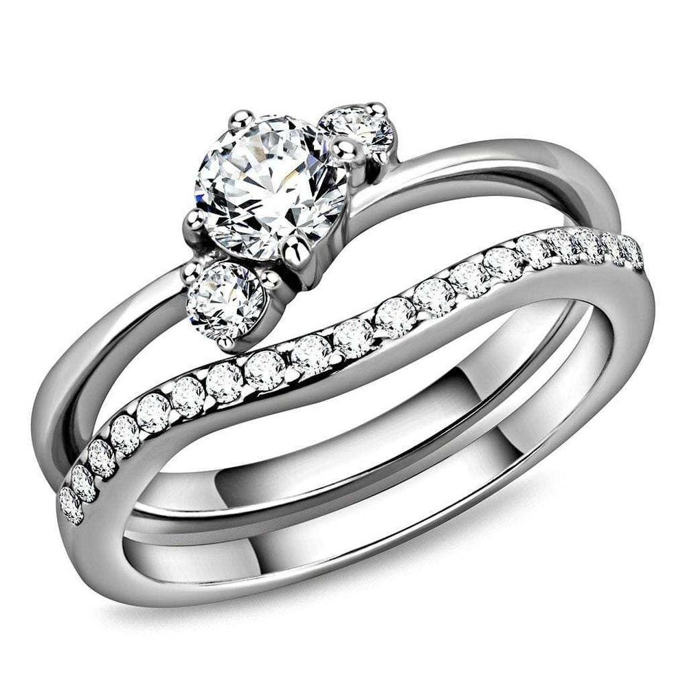 TK3507 - High polished (no plating) Stainless Steel Ring with AAA Grade CZ in Clear - Alamode - Flyclothing LLC