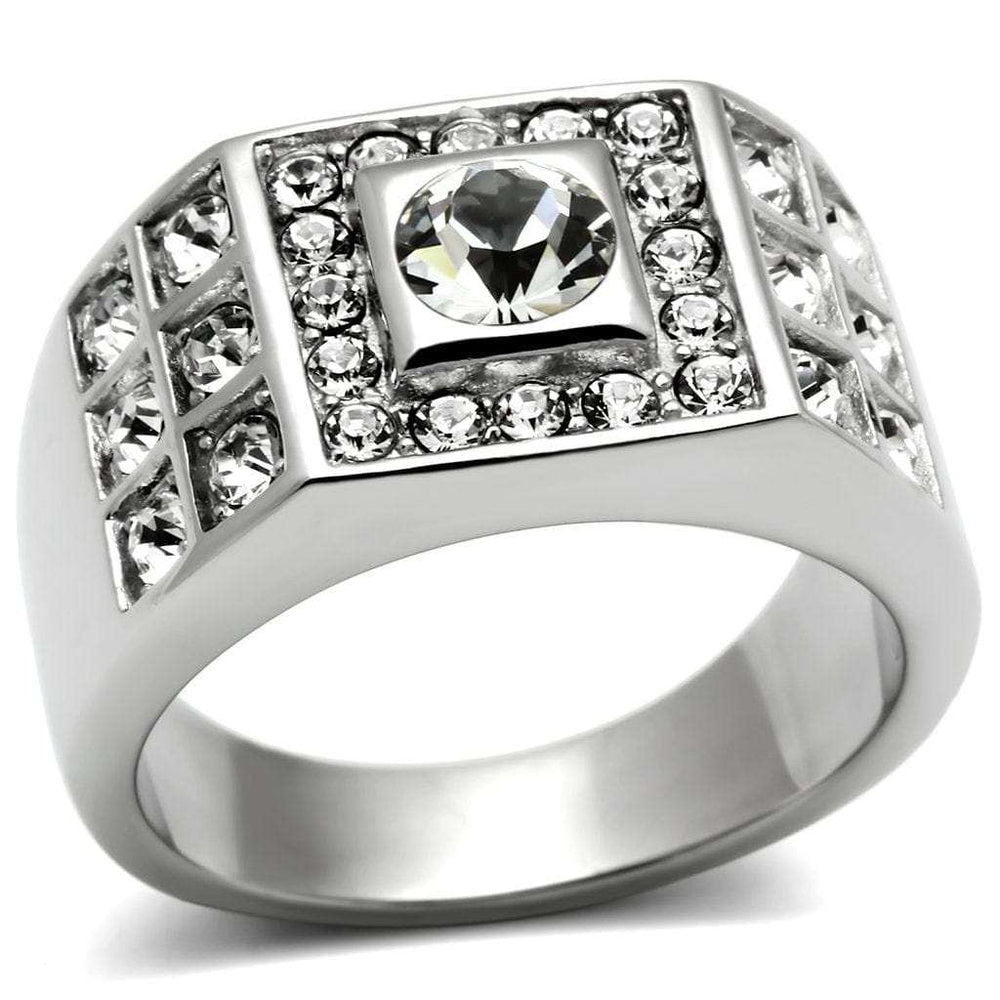 TK350 - High polished (no plating) Stainless Steel Ring with Top Grade Crystal in Clear - Alamode - Flyclothing LLC