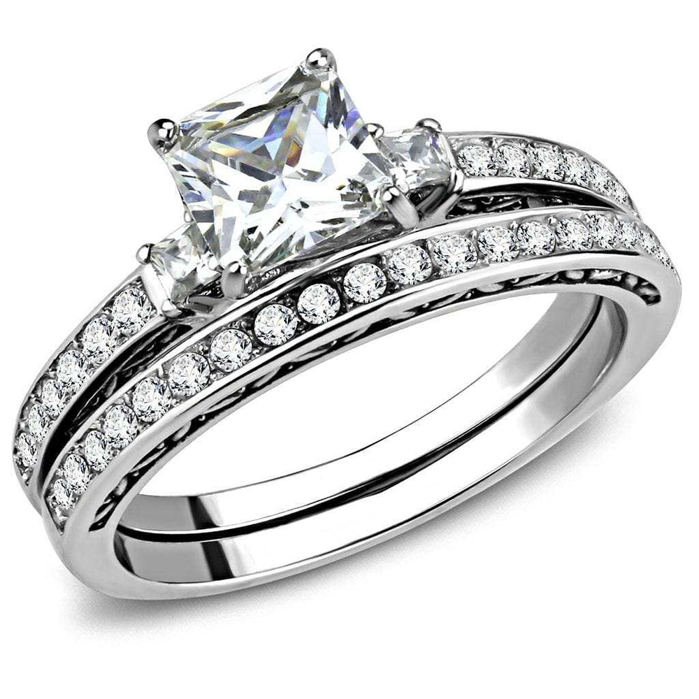 TK3510 - High polished (no plating) Stainless Steel Ring with AAA Grade CZ in Clear - Alamode - Flyclothing LLC