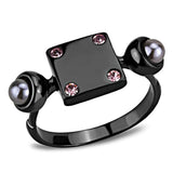 TK3513 - IP Light Black (IP Gun) Stainless Steel Ring with Synthetic Pearl in Gray - Alamode - Flyclothing LLC