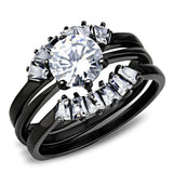 TK3514 - IP Black(Ion Plating) Stainless Steel Ring with AAA Grade CZ in Clear - Alamode - Flyclothing LLC