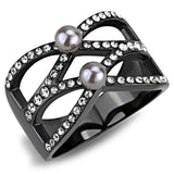 TK3515 - IP Light Black (IP Gun) Stainless Steel Ring with Synthetic Pearl in Gray - Alamode - Flyclothing LLC
