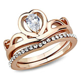 TK3518 - IP Rose Gold(Ion Plating) Stainless Steel Ring with AAA Grade CZ in Clear - Alamode - Flyclothing LLC