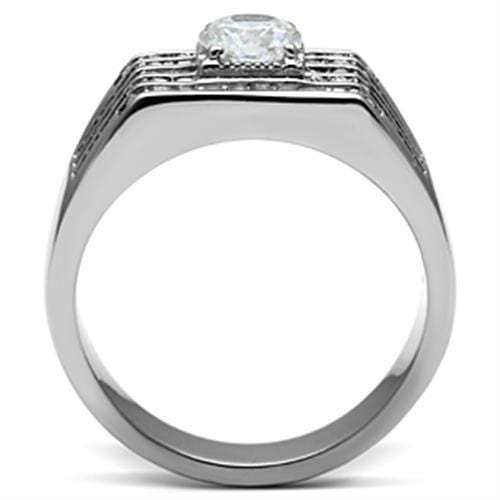 TK351 - High polished (no plating) Stainless Steel Ring with AAA Grade CZ in Clear - Alamode - Flyclothing LLC