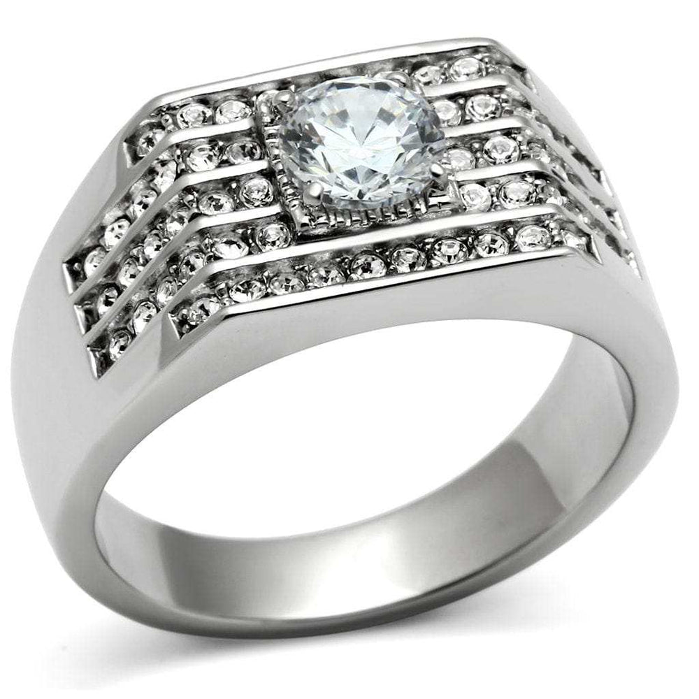 TK351 - High polished (no plating) Stainless Steel Ring with AAA Grade CZ in Clear - Alamode - Flyclothing LLC