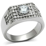 TK351 - High polished (no plating) Stainless Steel Ring with AAA Grade CZ in Clear - Alamode - Flyclothing LLC