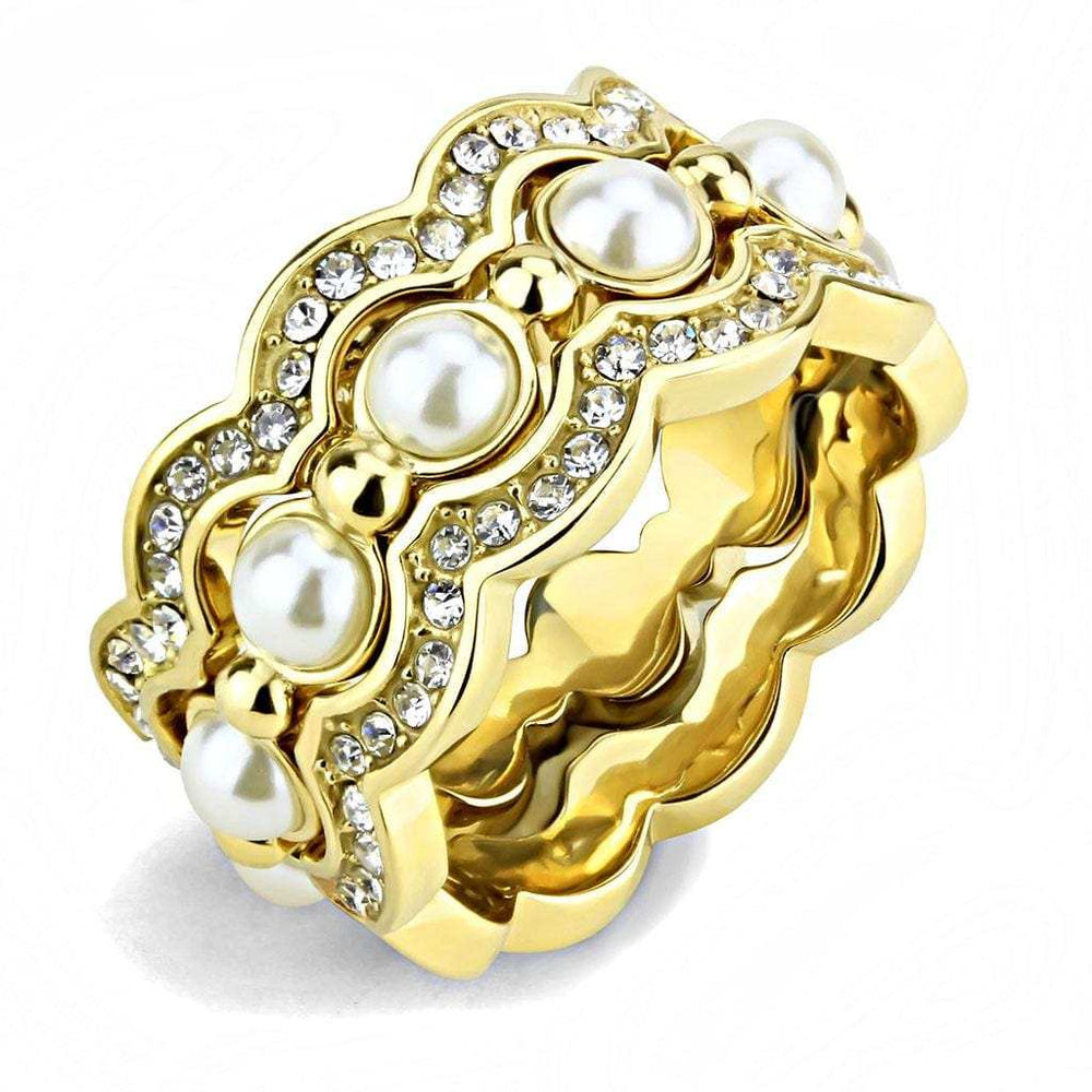 TK3520 - IP Gold(Ion Plating) Stainless Steel Ring with Synthetic Pearl in White - Alamode - Flyclothing LLC