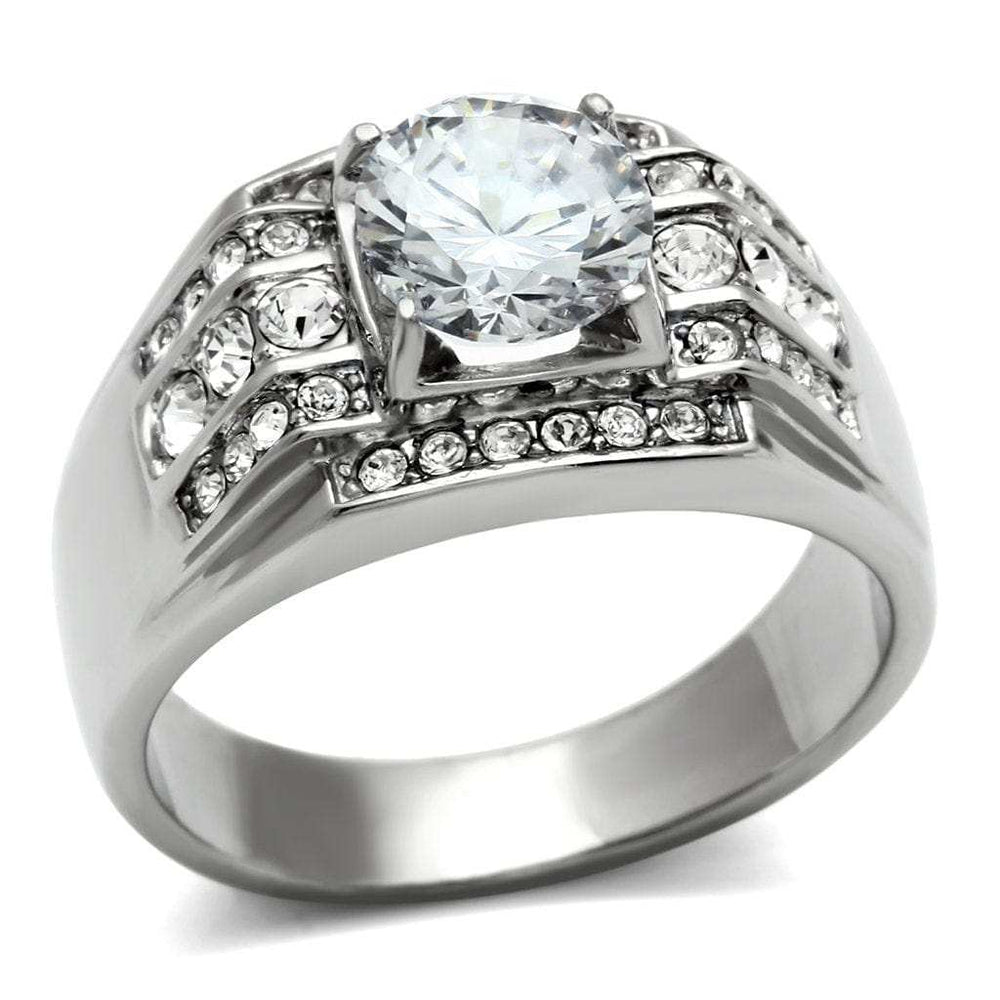 TK352 - High polished (no plating) Stainless Steel Ring with AAA Grade CZ in Clear - Alamode - Flyclothing LLC