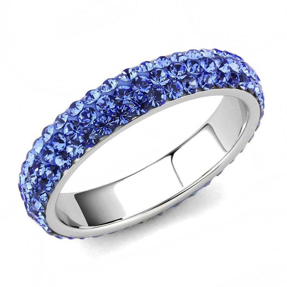 TK3539 - High polished (no plating) Stainless Steel Ring with Top Grade Crystal in Sapphire - Alamode - Flyclothing LLC