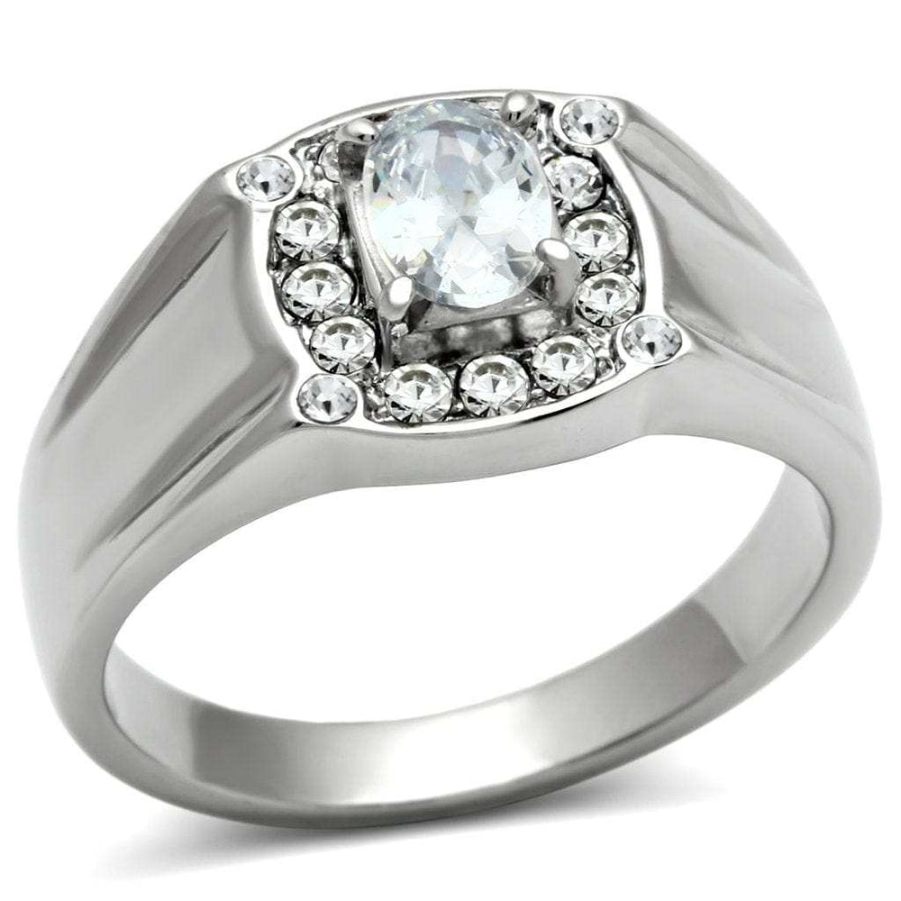 TK353 - High polished (no plating) Stainless Steel Ring with AAA Grade CZ in Clear - Alamode - Flyclothing LLC