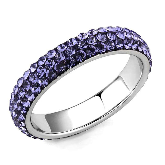 TK3540 - High polished (no plating) Stainless Steel Ring with Top Grade Crystal in Tanzanite - Alamode - Flyclothing LLC