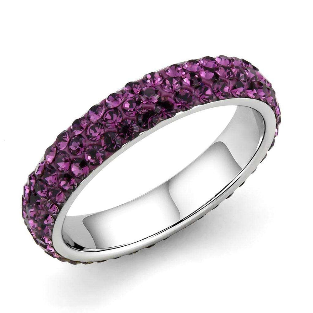 TK3541 - High polished (no plating) Stainless Steel Ring with Top Grade Crystal in Amethyst - Alamode - Flyclothing LLC
