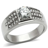 TK354 - High polished (no plating) Stainless Steel Ring with AAA Grade CZ in Clear - Alamode - Flyclothing LLC