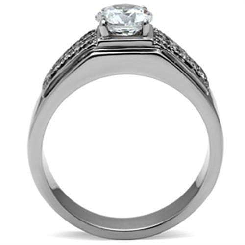 TK354 - High polished (no plating) Stainless Steel Ring with AAA Grade CZ in Clear - Alamode - Flyclothing LLC
